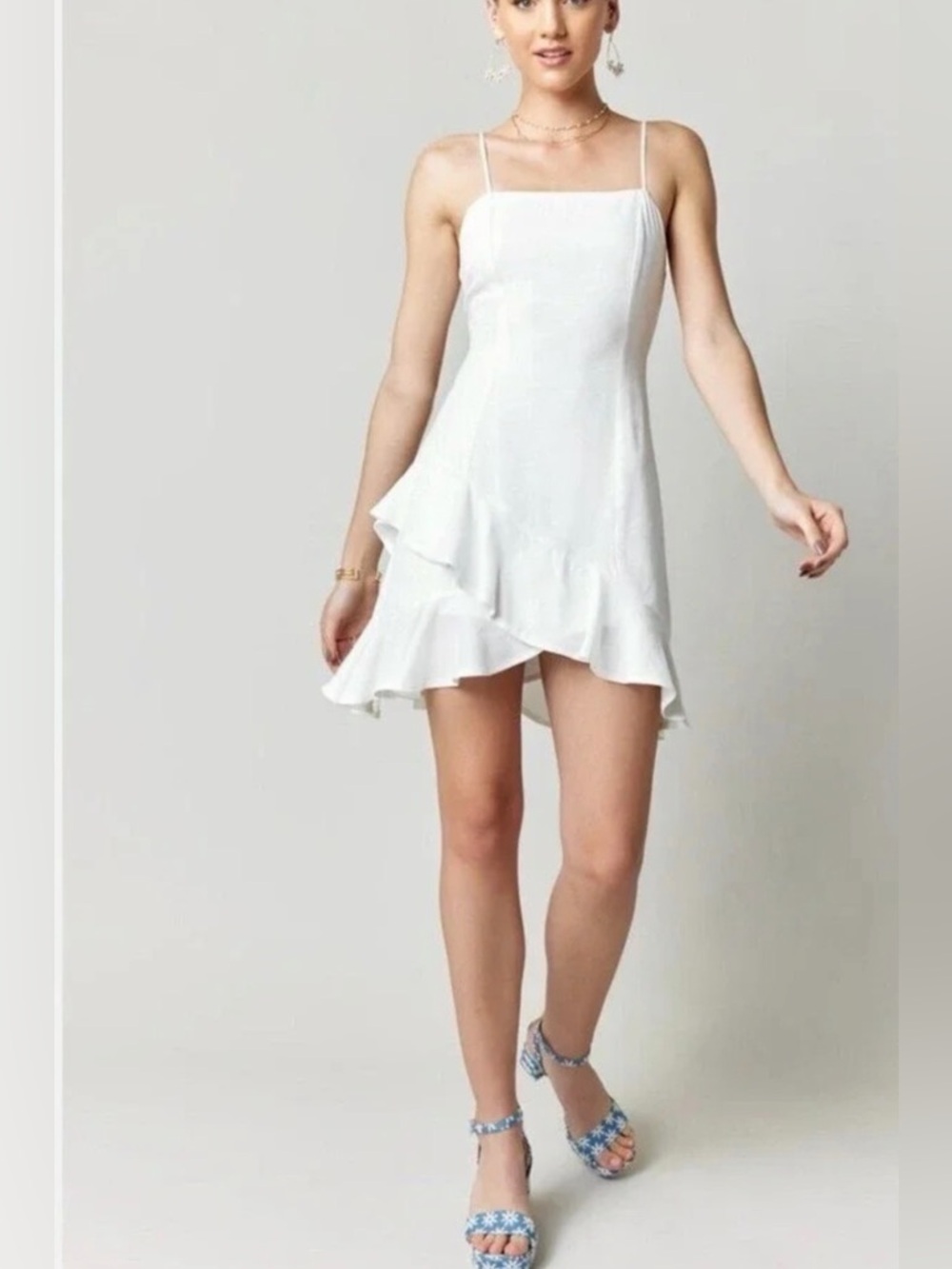NWT sz S Francesca's Blue Rain White Ruffle Mini Dress  New